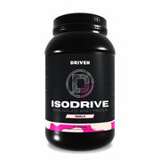 Driven Nutrition IsoDrive Vanilla tub front showing premium protein quality for daily fueling.