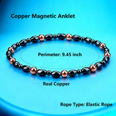 Closeup of copper beads and magnet hematite beads on Drkao anklet