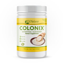 DrNatura Colonix bottle pour showing convenient daily fiber for digestive balance.