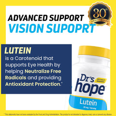 Dr’s Hope Lutein 20 mg daily dose with soft capsules for easy use.