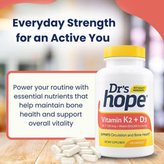 Dr’s Hope Vitamin D3 5000 IU bottle for calcium absorption support.