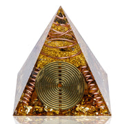 DRTMLY Orgone pyramid tiger's eye close-up for energy balance and focus