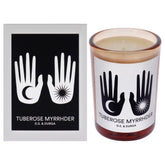 DS & Durga Tuberose Myrrhder candle front view, welcoming floral warmth for cozy evenings