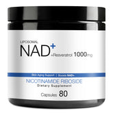 DUCRKACS NAD bottle shows NR and Resveratrol formula for daily energy and focus.