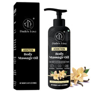 Dude's Love vanilla jasmine oil bottle pour for a relaxing massage