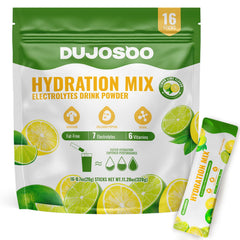 Dujosoo electrolyte lemon stick pack ready to mix for quick on-the-go hydration.