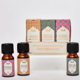 Dukhni Floral Oud Diffuser Set with three 10ml bottles for relaxing home aromatherapy.