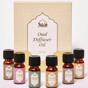 Dukhni Oud Diffuser Oil pack with six 10 ml bottles for home aromatherapy.