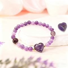 Dulovkpt amethyst heart bracelet with 8mm beads for deeper energy