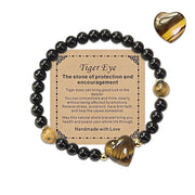 Dulovkpt heart crystal bracelet with tiger's eye beads for calm focus
