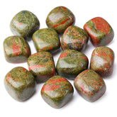 DUQGUHO Unakite stones for decorative display catching sunlight.