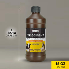 Durvet Triodine-7 packaging for equipment cleaning in workshop or barn.