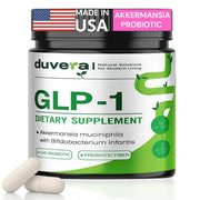 Duvera Akkermansia probiotic bottle for gut health support.