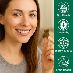 DYDUON Greens Gummies packets inside show convenient 20-gummy portions for travel.