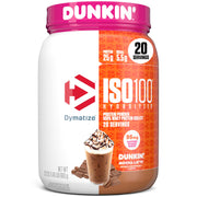 Dymatize Dunkin' Mocha Latte ISO100 bottle for convenient on-the-go protein fueling.
