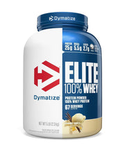 Dymatize Elite 100% Whey Vanilla bottle ready for post-workout recovery.