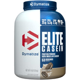 Dymatize Elite Casein Cookies and Cream bottle for steady overnight protein support.