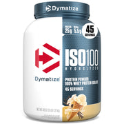 Dymatize ISO100 vanilla protein powder bottle for quick shakes