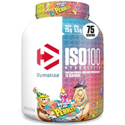 Dymatize ISO100 protein powder tub highlighting high protein per serving for muscle support.