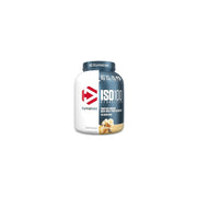 Dymatize ISO100 vanilla powder being poured for a quick post-workout shake.
