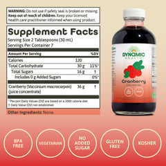 Dynamic Health Arándano Puro concentrado etiqueta muestra ingredientes naturales