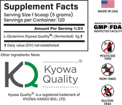 E1P L-Glutamine 600g powder dissolves quickly in drinks after workouts.
