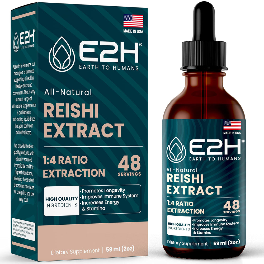 E2H Reishi tincture bottle for daily wellness and easy dosing.