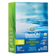 E3LIVE BrainOn bottle front shows travel-friendly single-dose format for daily energy and focus.