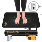 Earth and Moon grounding mat in use under feet for comfortable grounding