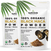 Earth Circle Organics Black Maca Powder in a jar boosts daily energy.