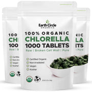 Earth Circle Organics chlorella tablets bottle front shows organic purity and daily wellness use.
