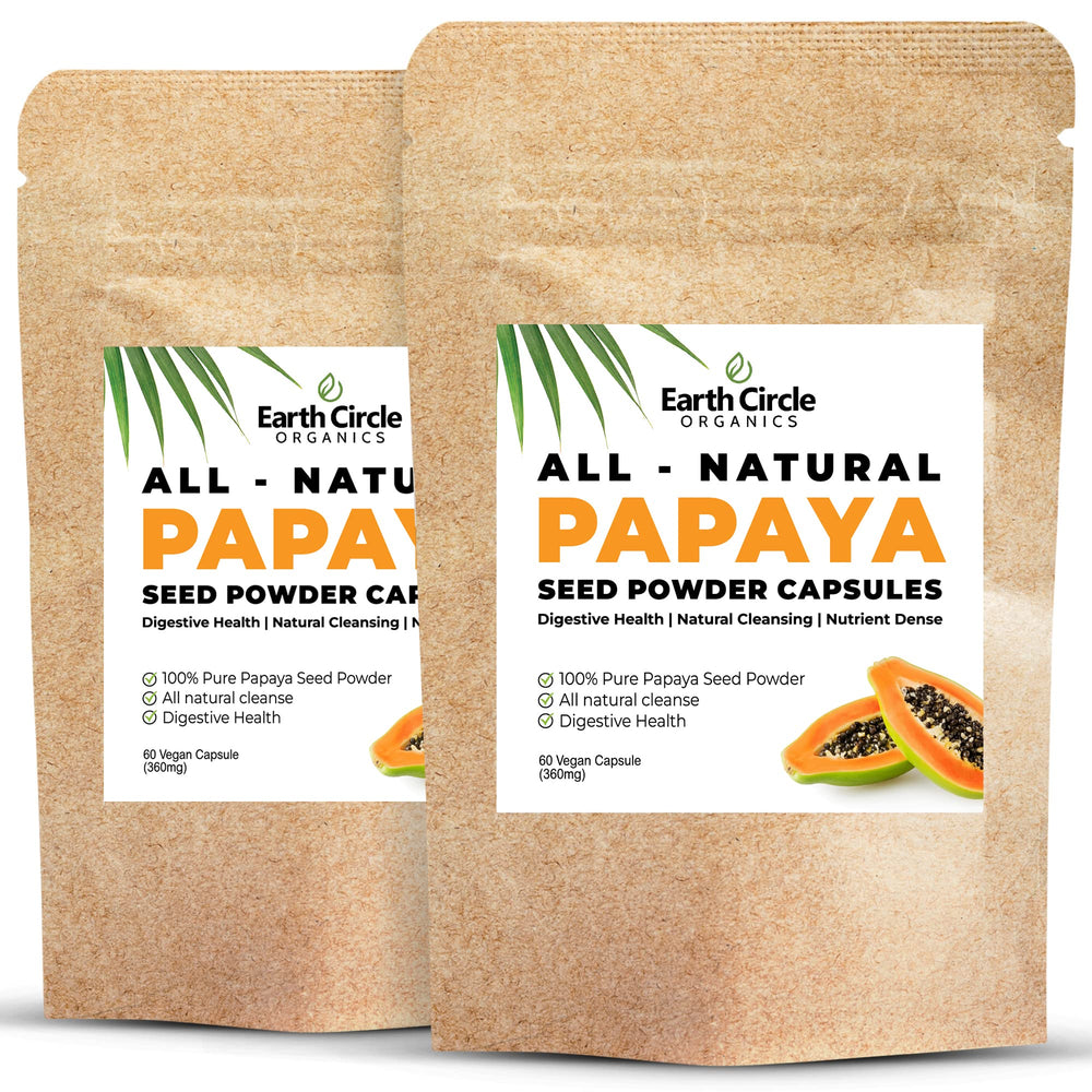Earth Circle Organics Papaya Seed Powder Capsules front bottle for easy daily digestion support.