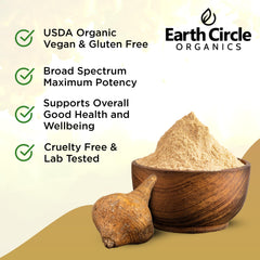 Earth Circle Organics Yellow Maca powder jar highlights premium gluten-free formula.