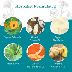 Coconut oil and ginger oil ingredients in Earth Mama castile blend highlight nourishment.