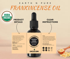 Earth N Pure Frankincense Oil shown in a diffuser setup for calming ambiance.