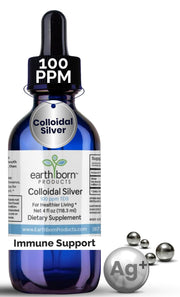 Earthborn Colloidal Silver bottle on a clean surface shows pure, additive-free daily wellness.