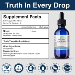 Earthborn Colloidal Silver dark glass bottle preserves potency and freshness.