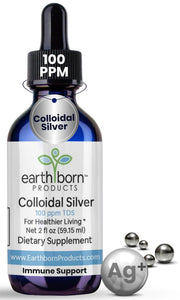 Earthborn Colloidal Silver Liquid 2oz bottle close-up for pure, chemical-free wellness.