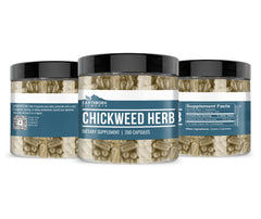 Earthborn Elements Chickweed Herb Capsules close-up label highlighting no additives.