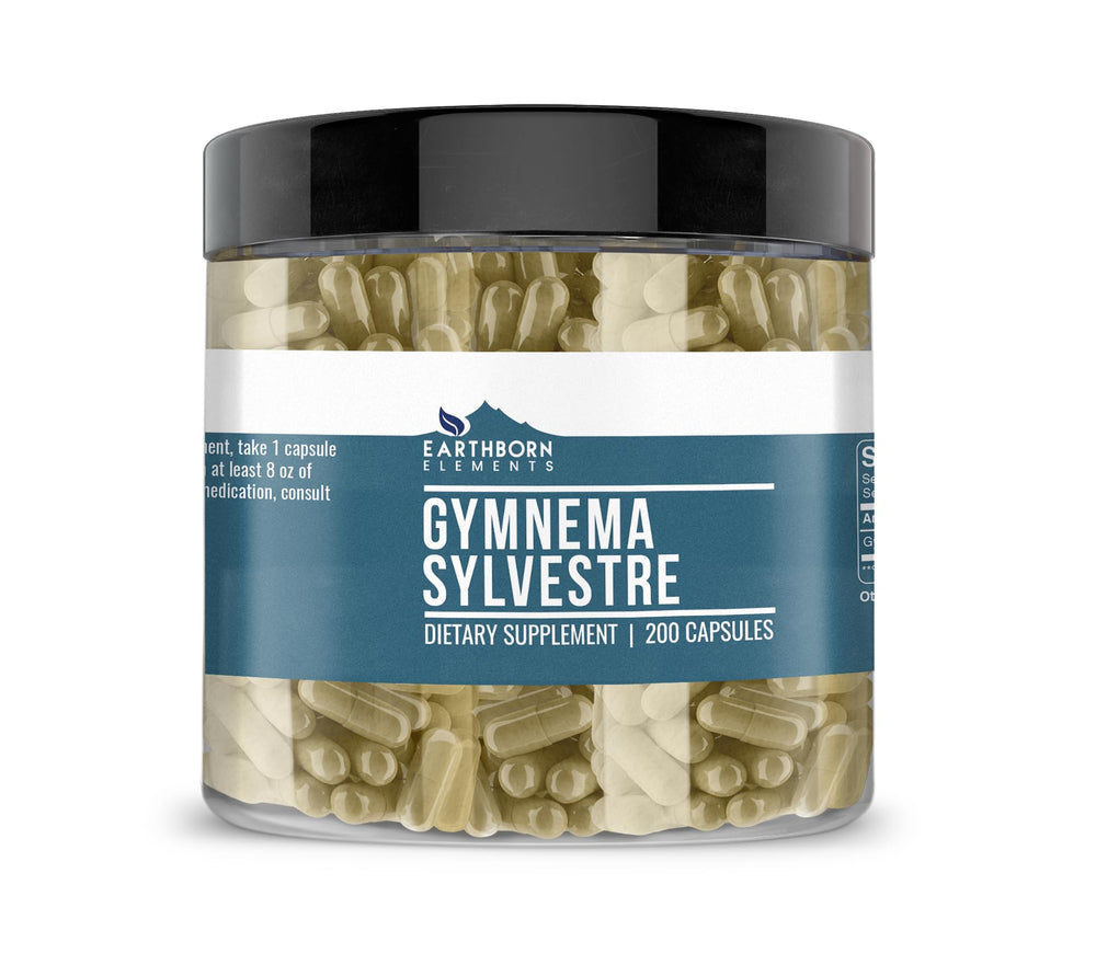 Earthborn Elements Gymnema Sylvestre capsules shown for daily wellness.