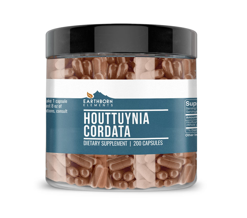 Earthborn Elements Houttuynia Cordata bottle with pure capsules for daily additive-free use.