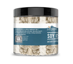 Earthborn Elements Soy Isoflavones capsules closeup emphasizing purity.