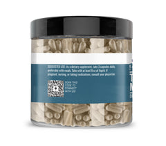 Earthborn Elements Turkey Tail Mushroom capsules close-up shows smooth, easy-to-swallow capsules.