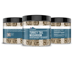 Earthborn Elements Turkey Tail Mushroom capsules arranged in a two-pack display.