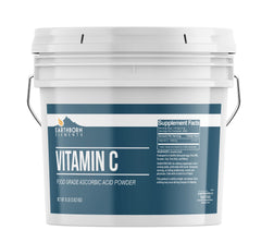 Earthborn Elements Vitamin C Powder in a resealable bucket for easy storage and use.
