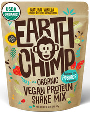 EarthChimp Organic Vegan Protein Powder Vanilla bottle for daily dairy-free shakes