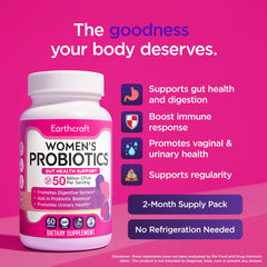 Earthcraft Probiotics for Women 10 strains label highlights diverse gut benefits.