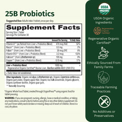 EarthFirst Organic Probiotic bottle back label showing regenerative organic ingredients.