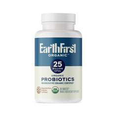 EarthFirst Organic Probiotic 25B CFU bottle front for daily gut support.