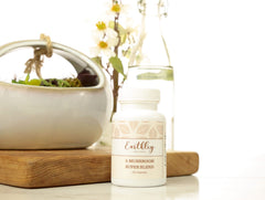 Earthley Wellness 5-Mushroom Super Blend label and bottle promoting immune support